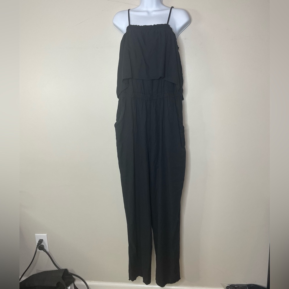 Splendid Black Sleeveless Jumpsuit Women XL NWT Raw Hem Overlay Top
